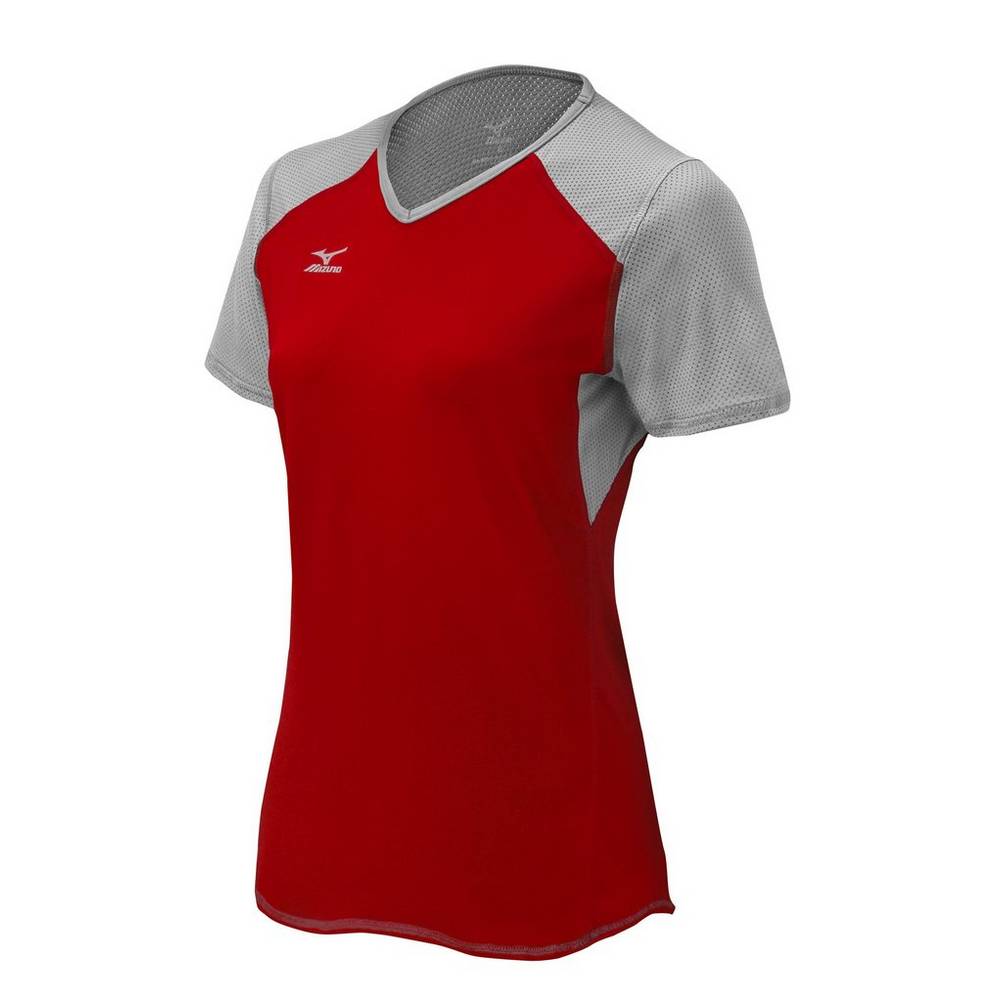 Mizuno Women's Techno VI Short Sleeve Volleyball Jersey Red/Silver/Grey (440618-JYZ)